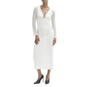 Bardot Talika Floral Mesh White Long Sleeve Wedding Prom Maxi Dress Size Small
